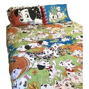 Vintage 1990's 101 DALMATIONS Disney Reversible Comforter & Shams Set Full Size